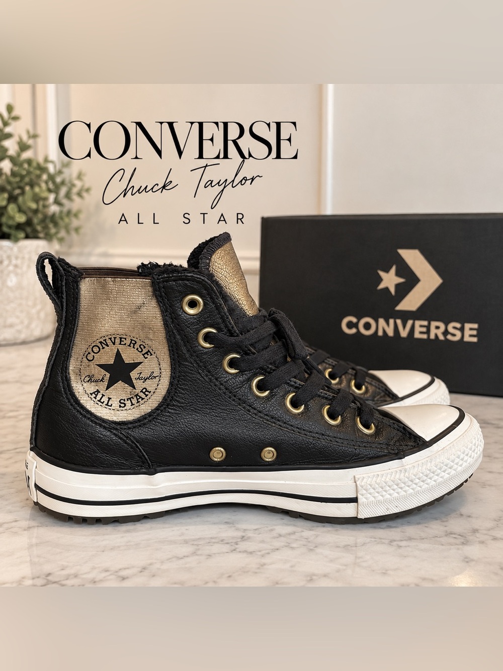 Converse women Black and Gold High-Top Sneakers